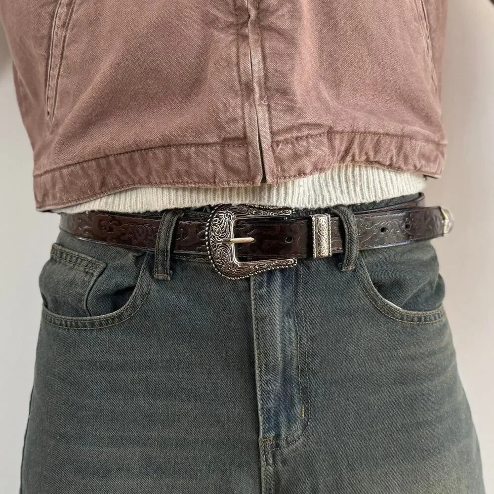 Y2k brown leather and silver